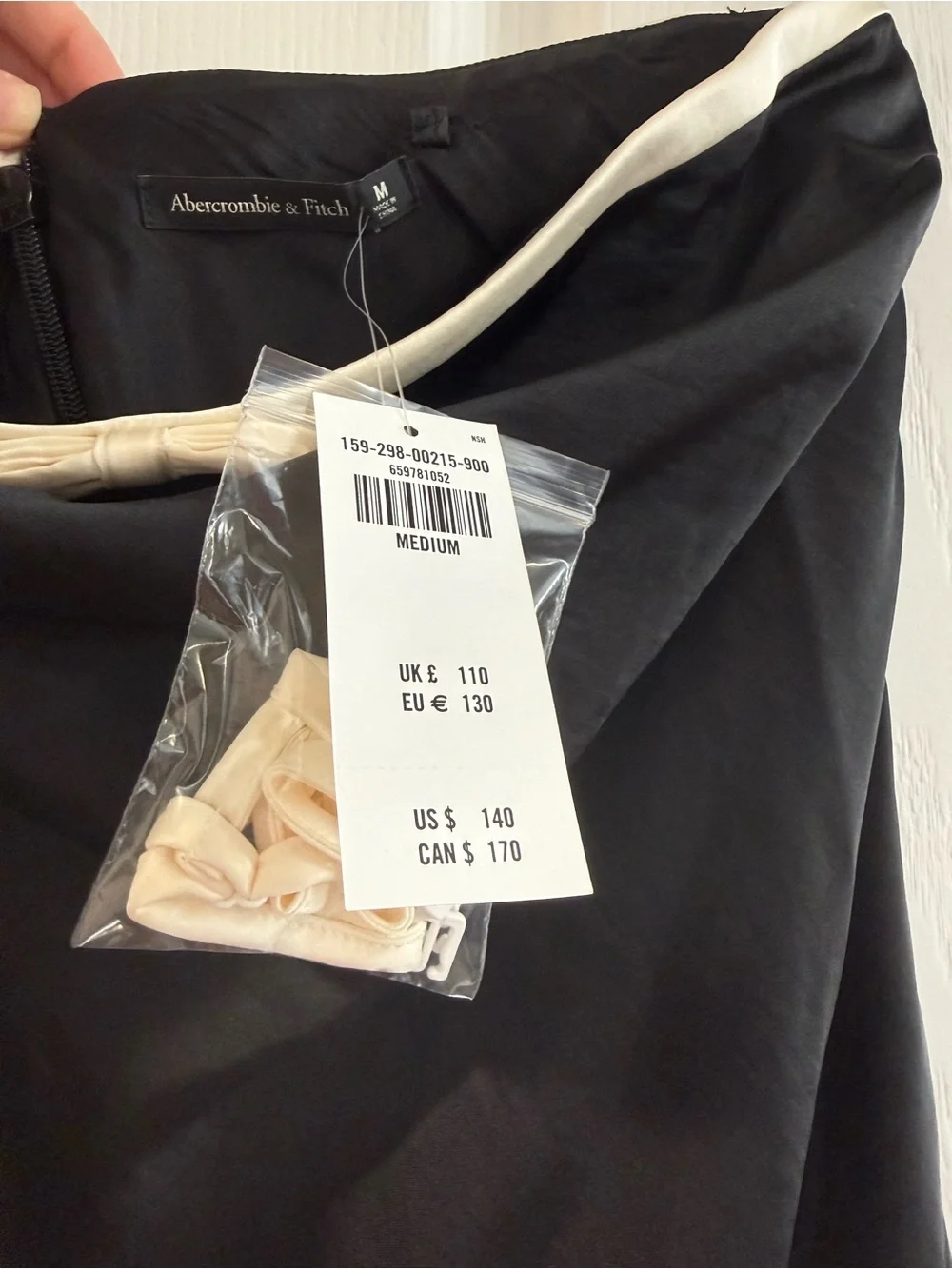 Abercrombie & Fitch Black Strapless Dress with Cream Trim